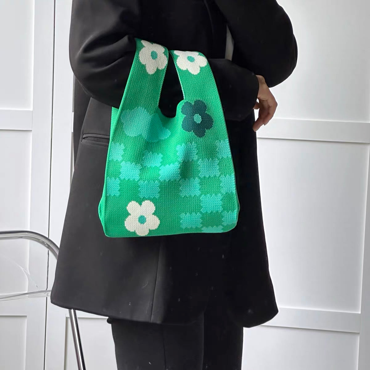 Green Flowers Square Handbag